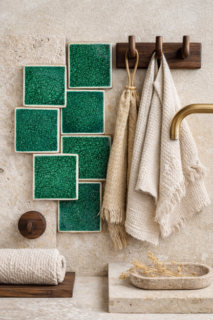 Emerald: Bespoke Crystal Glass Jewel Tile - Set of 10