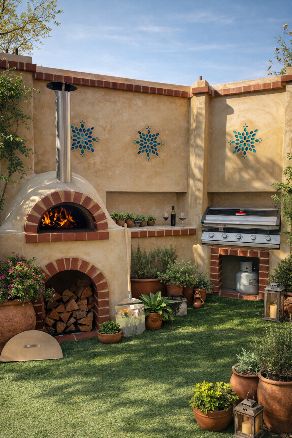 Wood Fired Pizza Oven + BBQ Area + Prep Station - Alfresco Monte