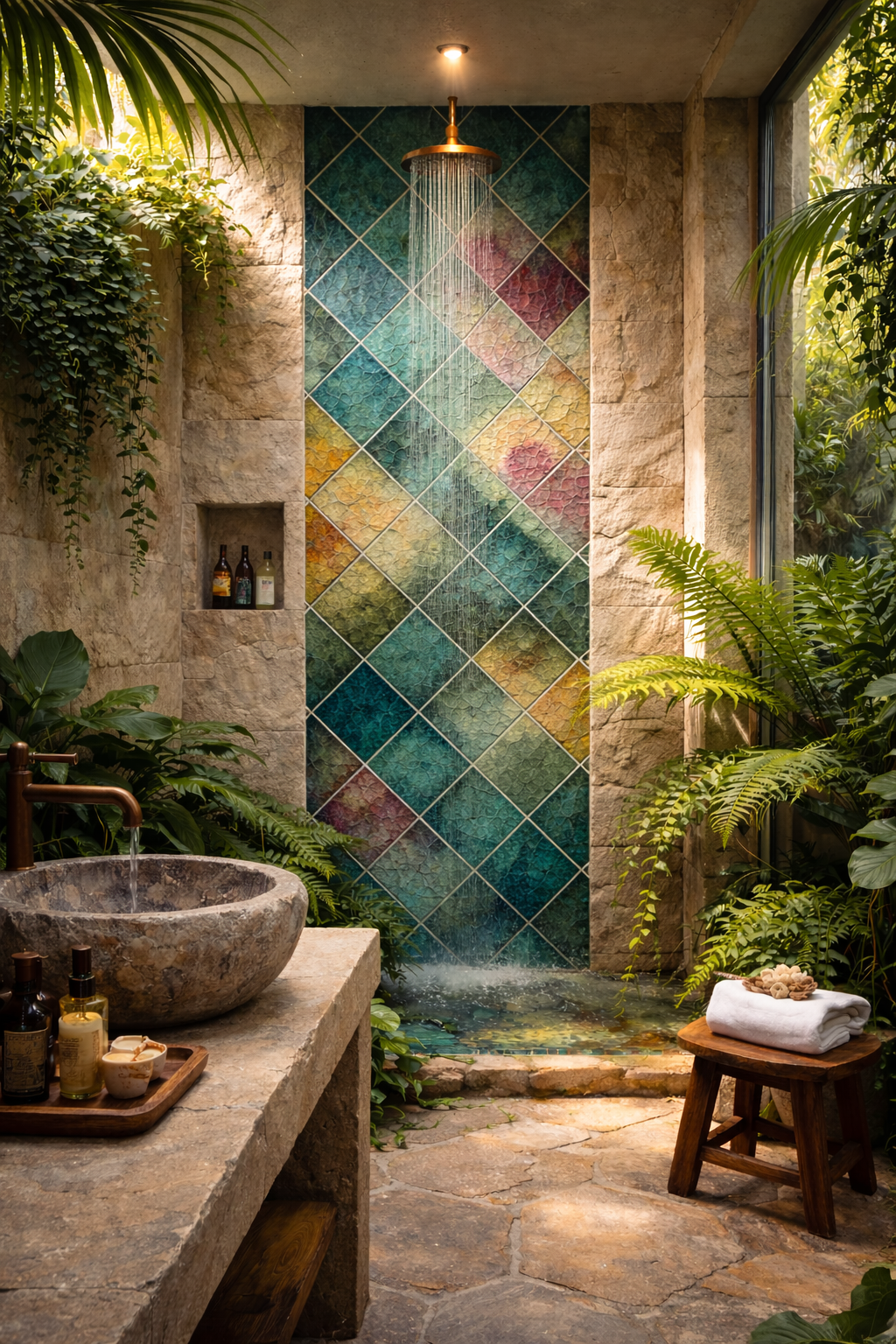 Bespoke Crystal Glass Tiles in Motion: Jungle