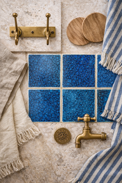 Sapphire: Bespoke Crystal Glass Jewel Tile: Set of 10