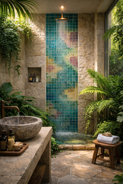 Bespoke Crystal Glass Tiles in Motion: Jungle