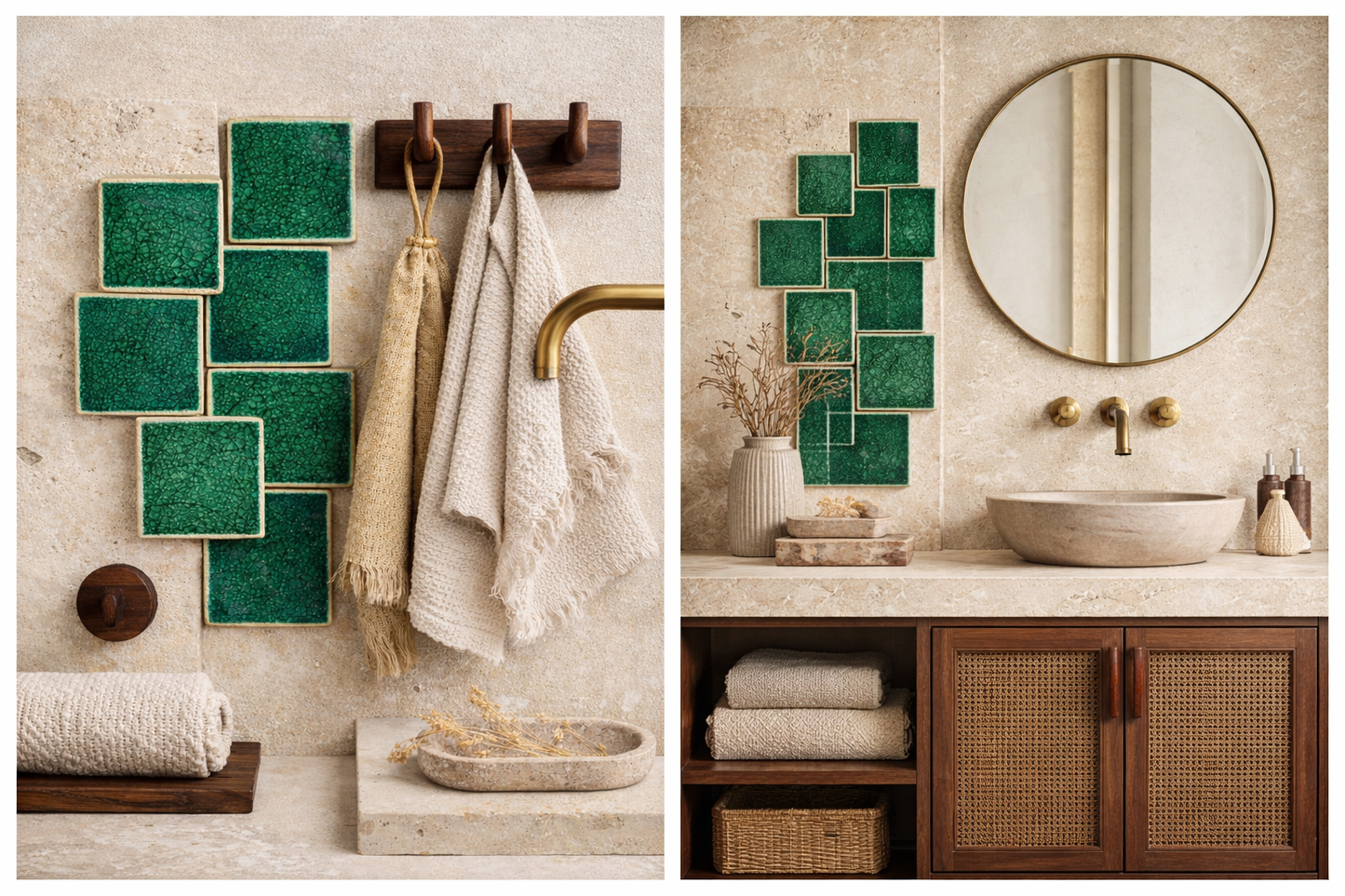 Emerald: Bespoke Crystal Glass Jewel Tile - Set of 10