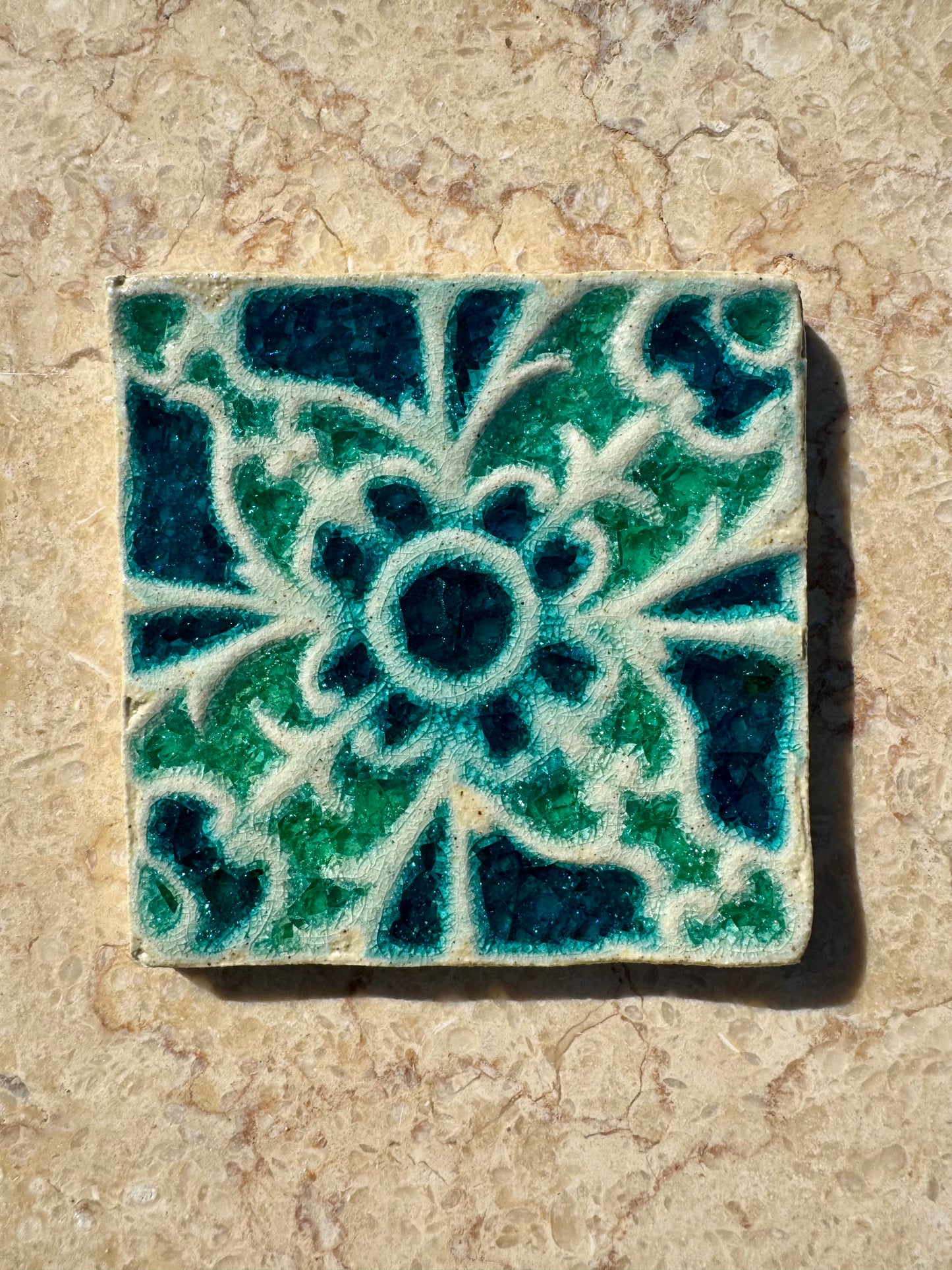 Decorative Crystal Glass Tile | Set of 10 | 100 x 100 mm | Mandala Seed