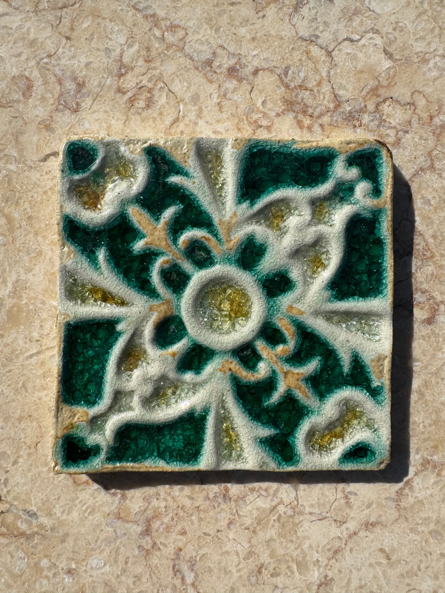 Decorative Crystal Glass Tile | Set of 10 | 100 x 100 mm | Mandala Seed