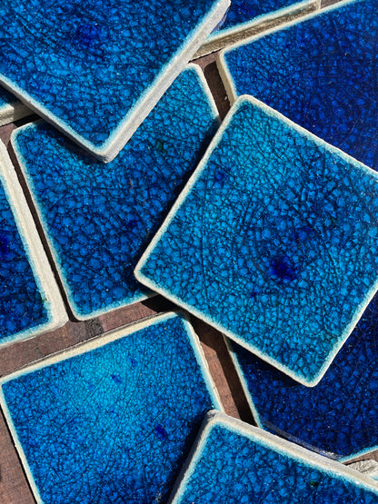 Sapphire: Bespoke Crystal Glass Jewel Tile: Set of 10