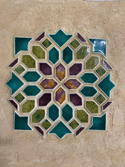 Geometric tile pattern on a render concrete surface