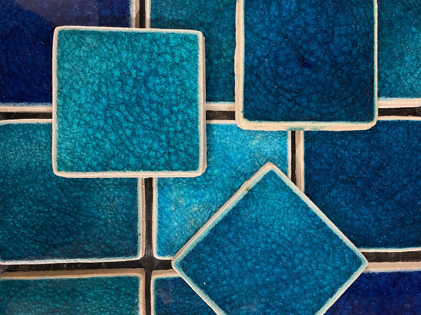 Turquoise - Bespoke Crystal Glass jewel Tiles: Set of 10